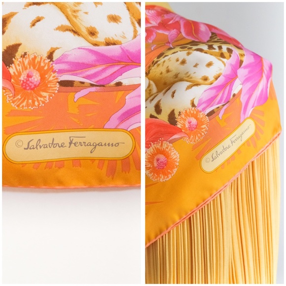 AUTHENTIC Salvatore Ferragamo Designer Jungle Print Silk Scarf - Picture 10 of 12